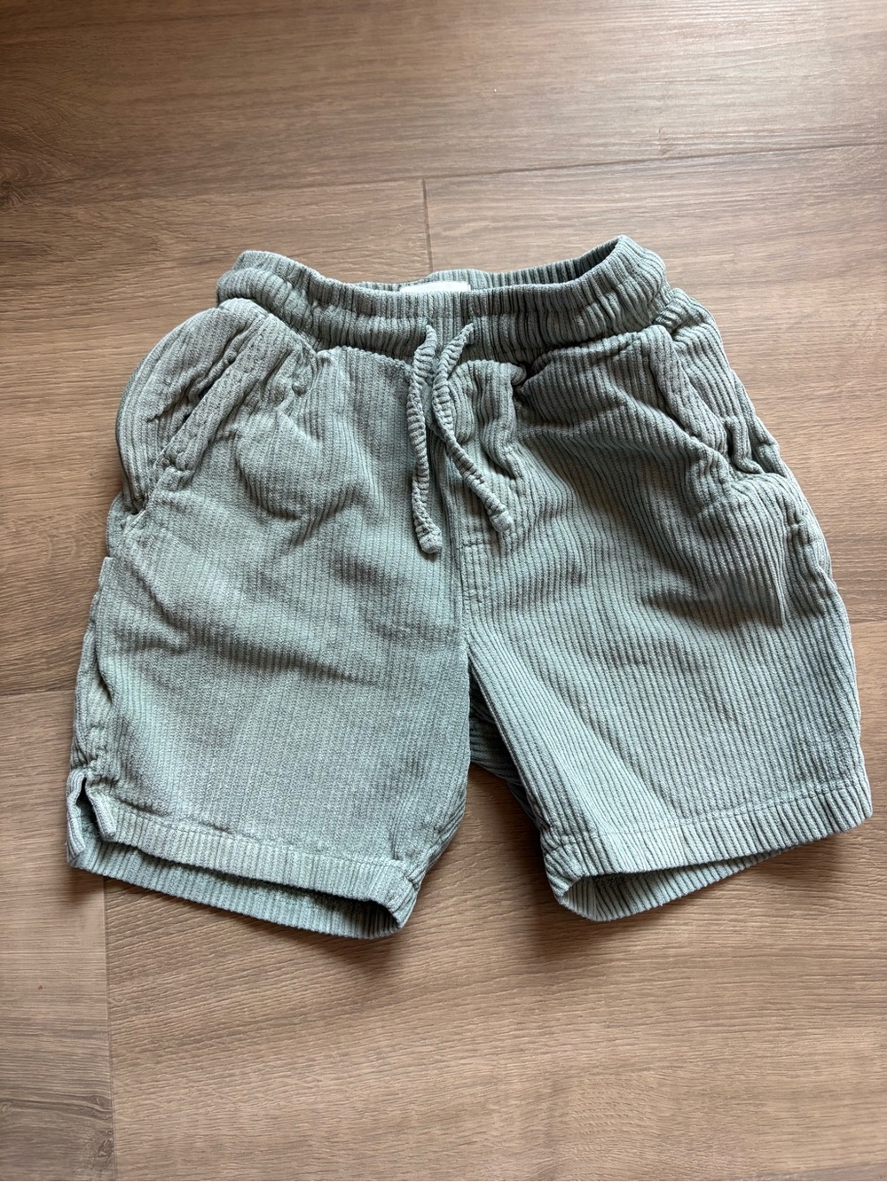 Kids Corduroy Drawstring Shorts in Sage Green size 5